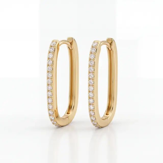 14 K Oval Taşlı Küpe