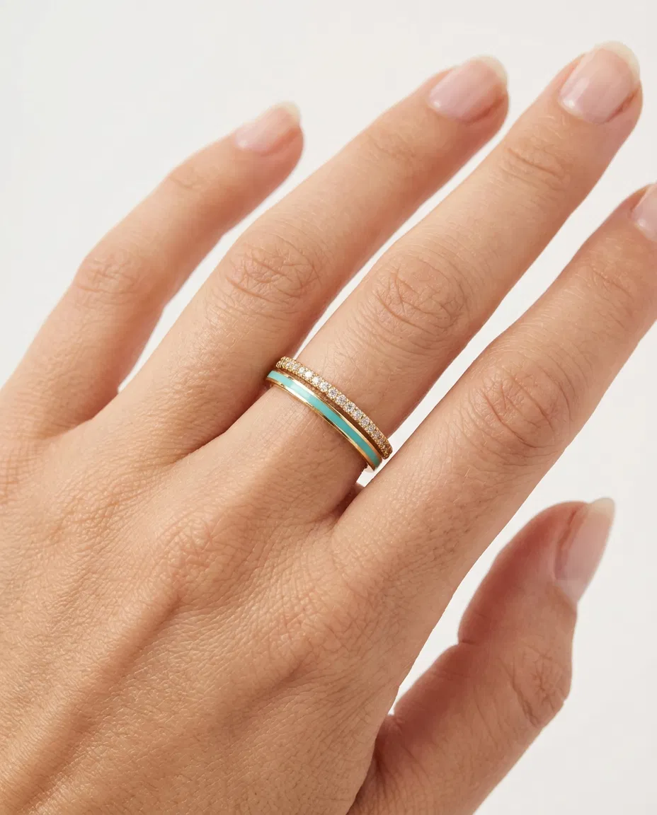 14 K Mint Mineli Taşlı Yüzük