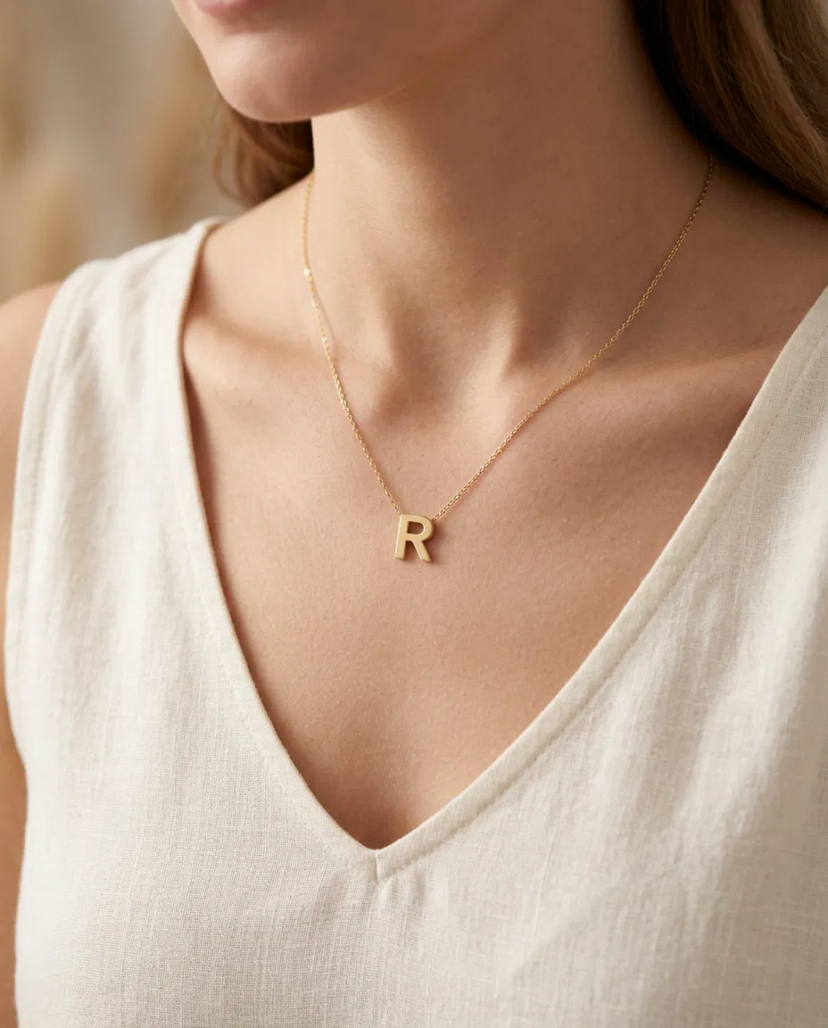 14 K R Harfi Kolye