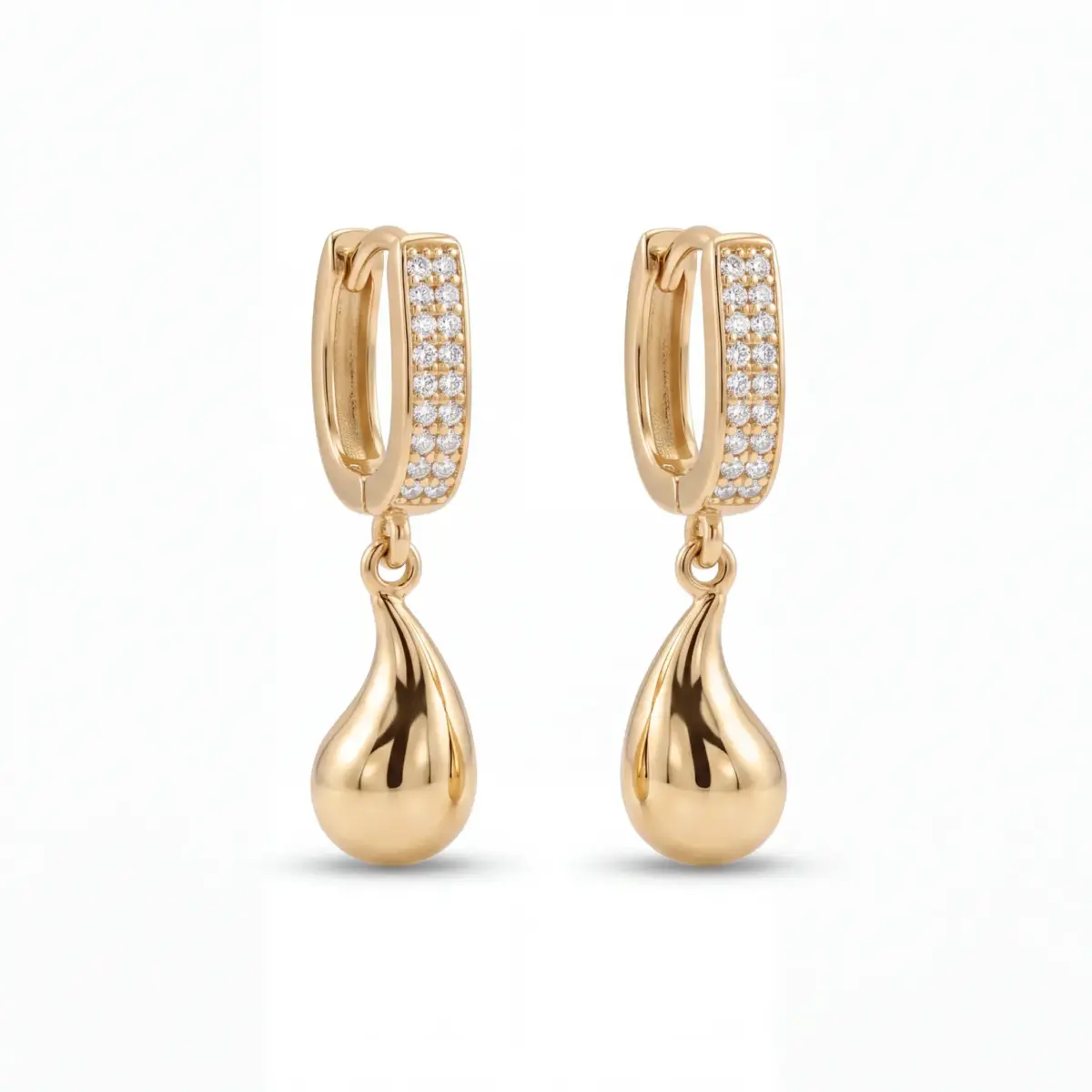 14 K Taşlı U Damla Sallantılı Küpe