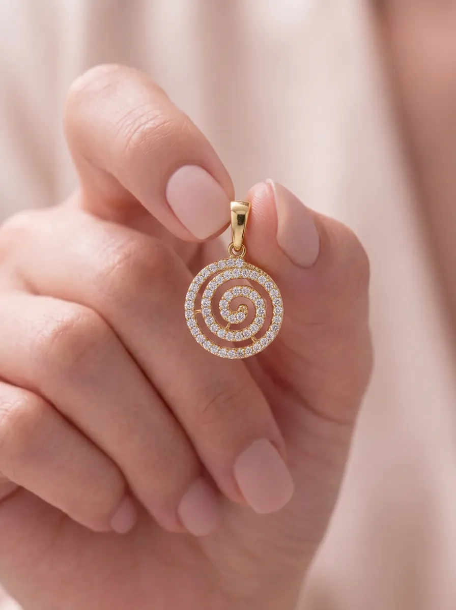 14 K Taşlı Spiral Döküm Kolye Ucu