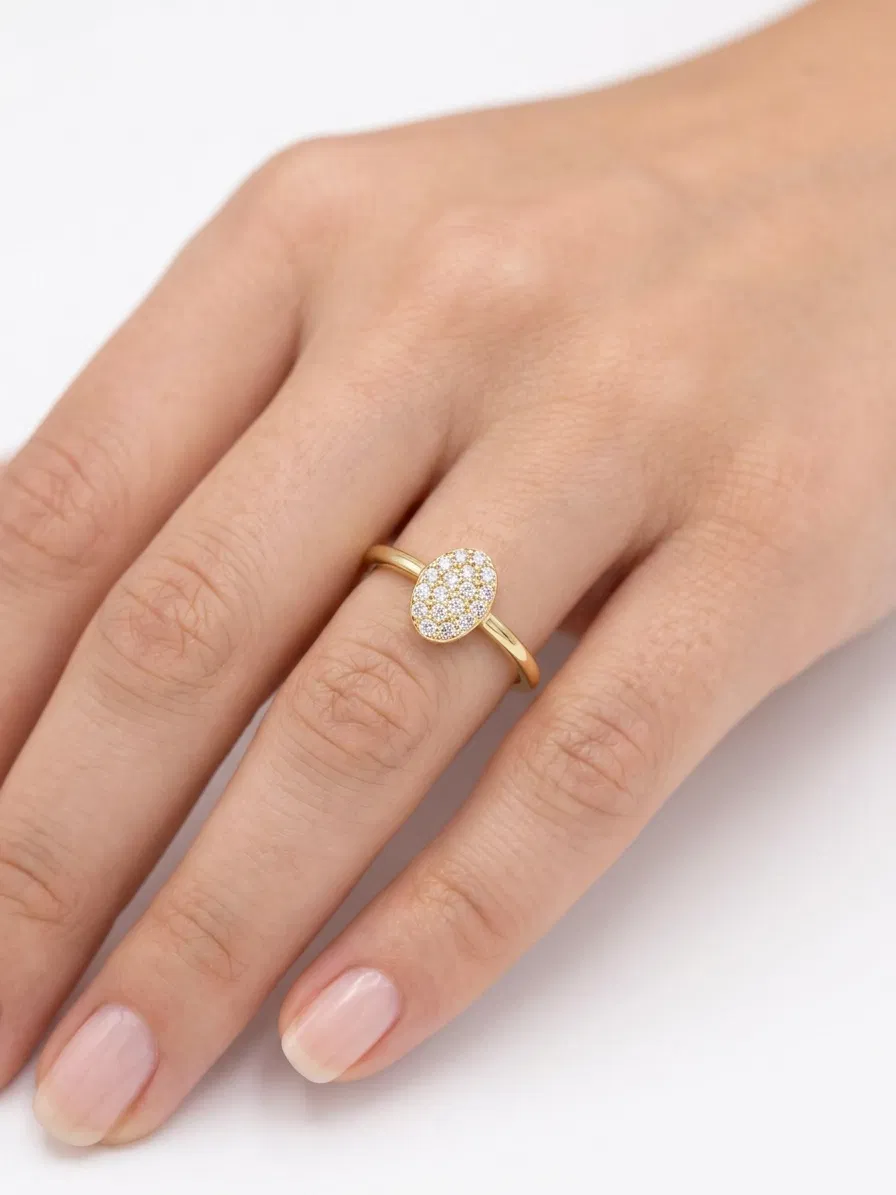 14 K Oval Taşlı Yüzük
