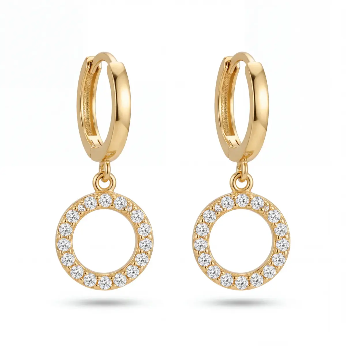 14 K Taşlı Çember Sallantılı Küpe