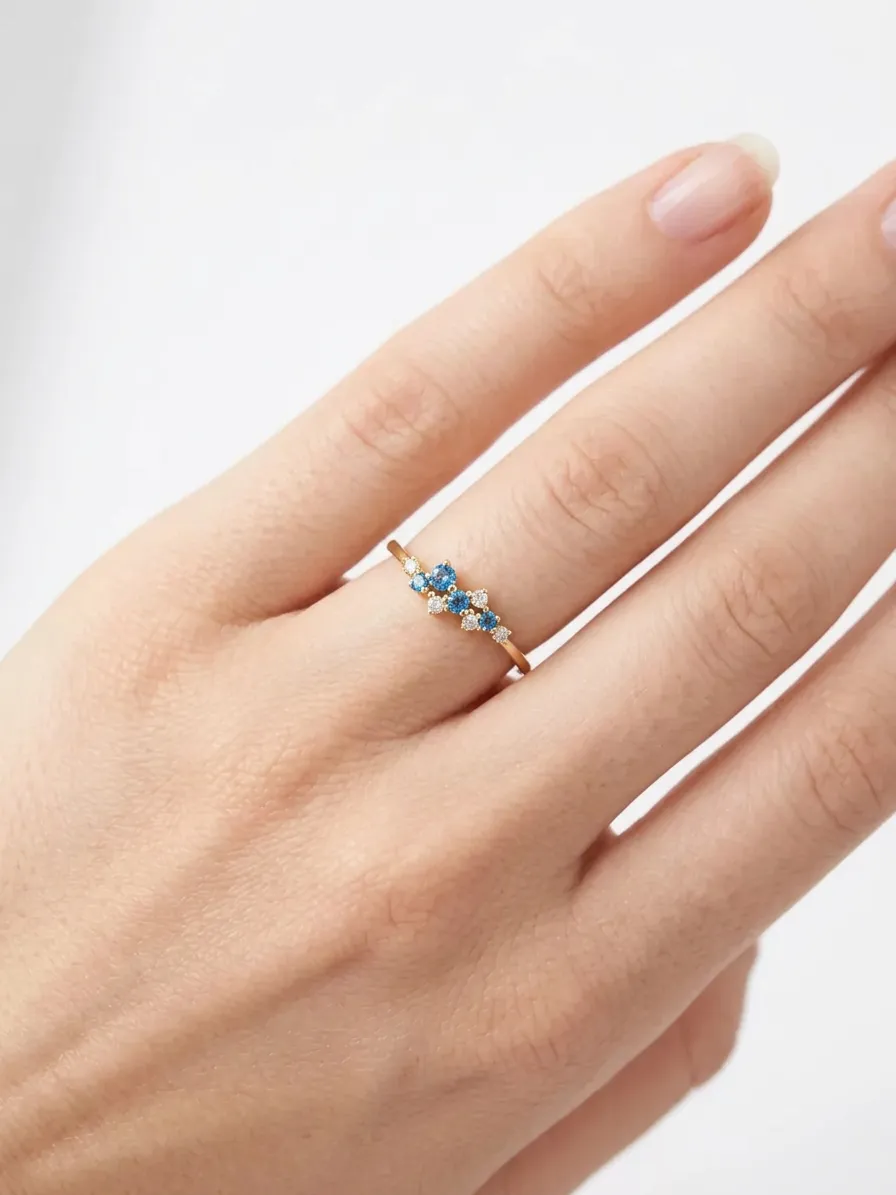 14 K Mavi Taşlı Minimal Yüzük