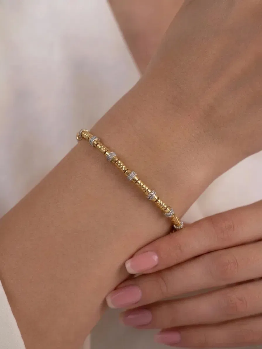 14 K Taşlı Borular Bileklik