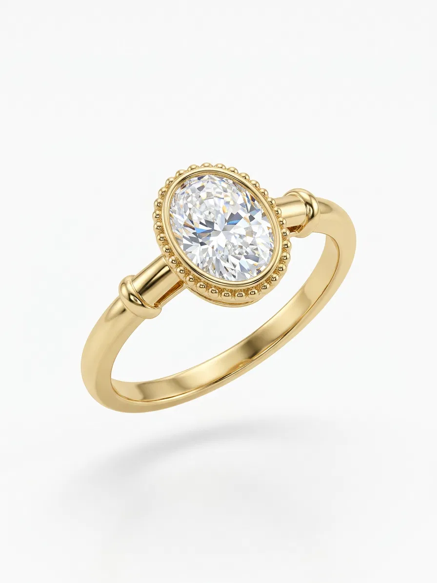 14 K Oval Taşlı Yüzük