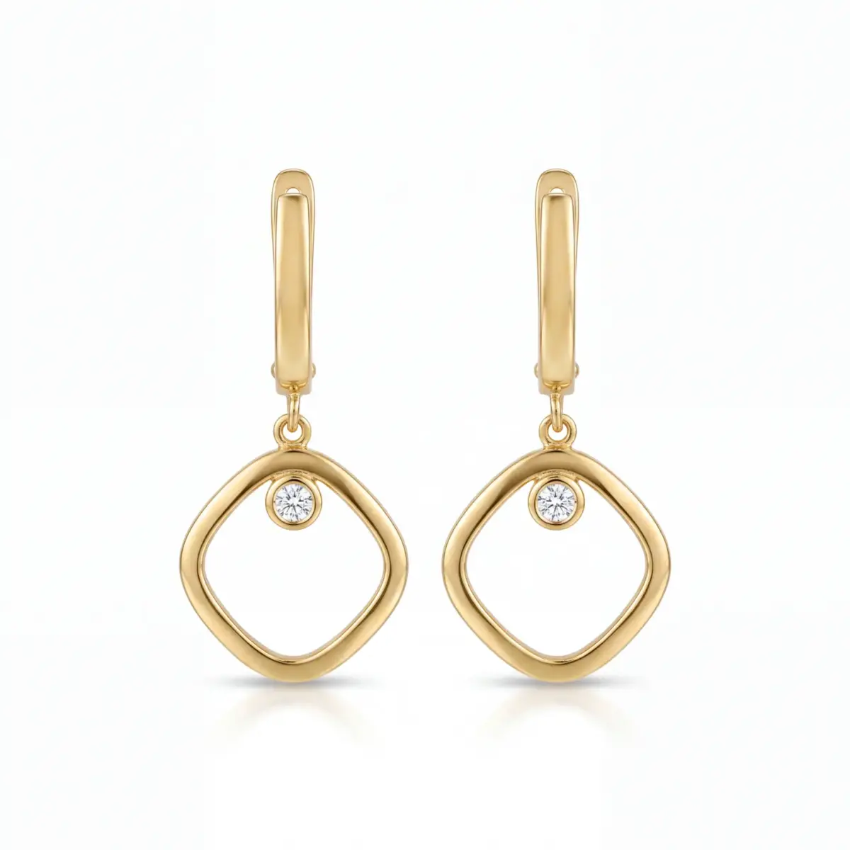 14 K Geometrik Taşlı Sallantılı Küpe