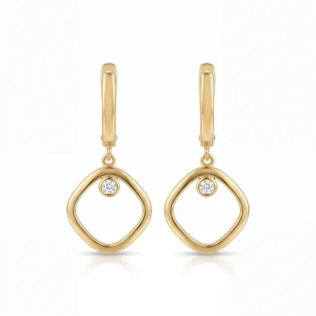 14 K Geometrik Taşlı Sallantılı Küpe