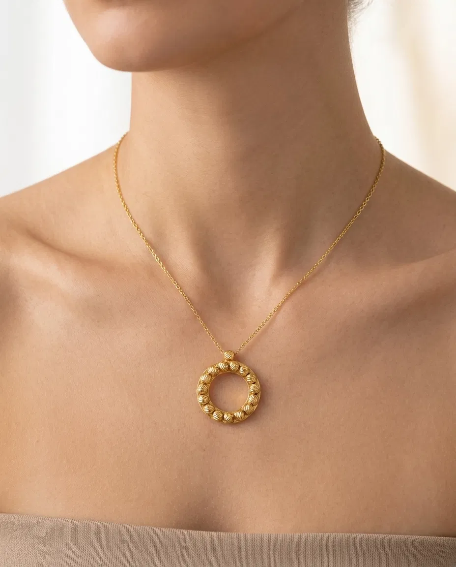14 K Dorikalı Çember Kolye
