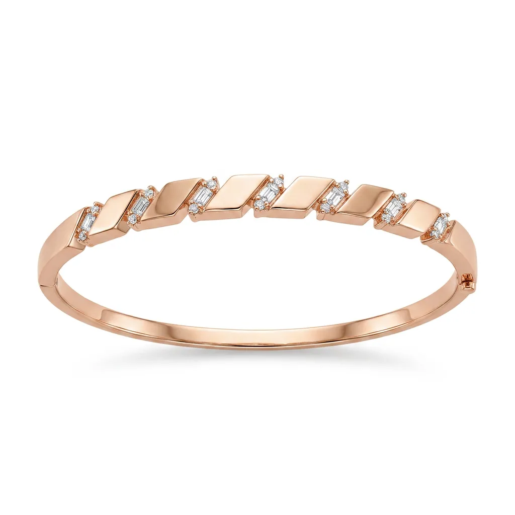 14 K Taşlı Rose Kelepçe Bilezik