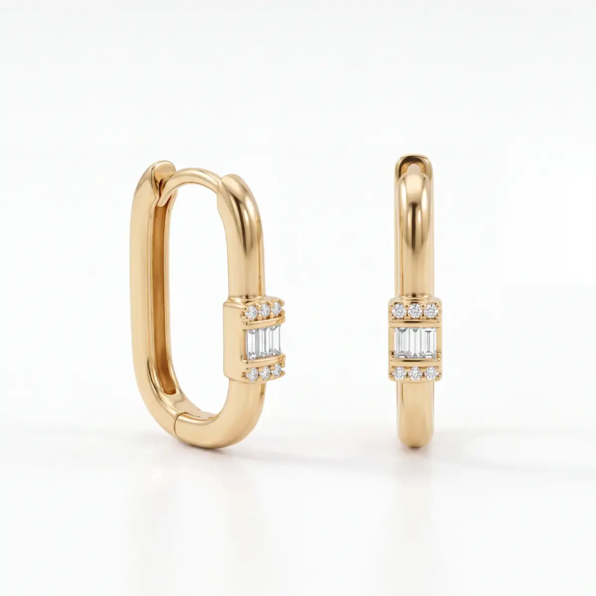 14 K Baget Taşlı Oval Küpe