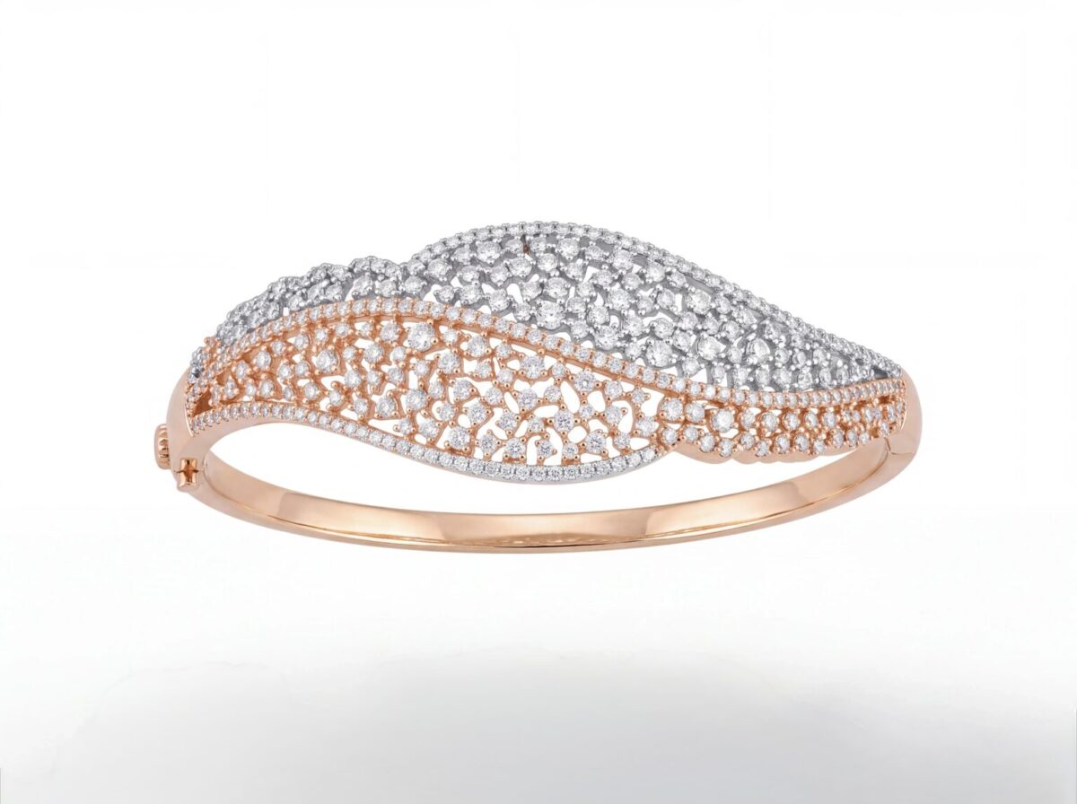 14 K Taşlı Rose ve Beyaz Kelepçe
