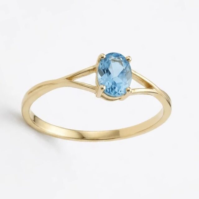 14 K Aquamarine Oval Taşlı Yüzük