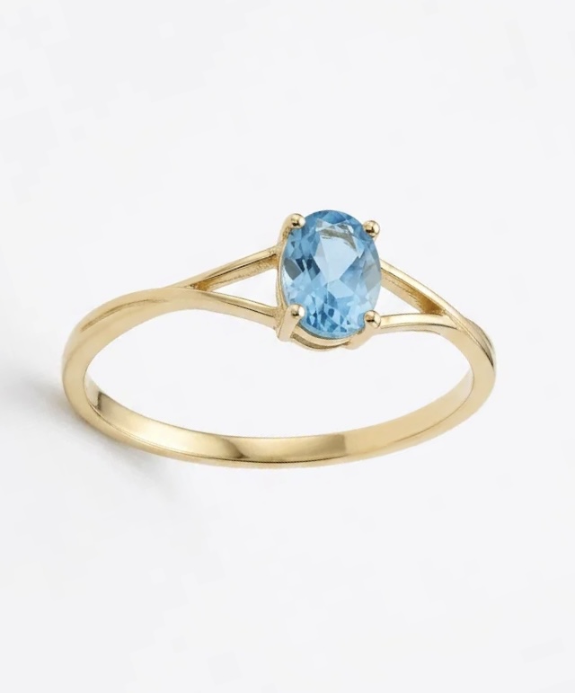 14 K Aquamarine Oval Taşlı Yüzük