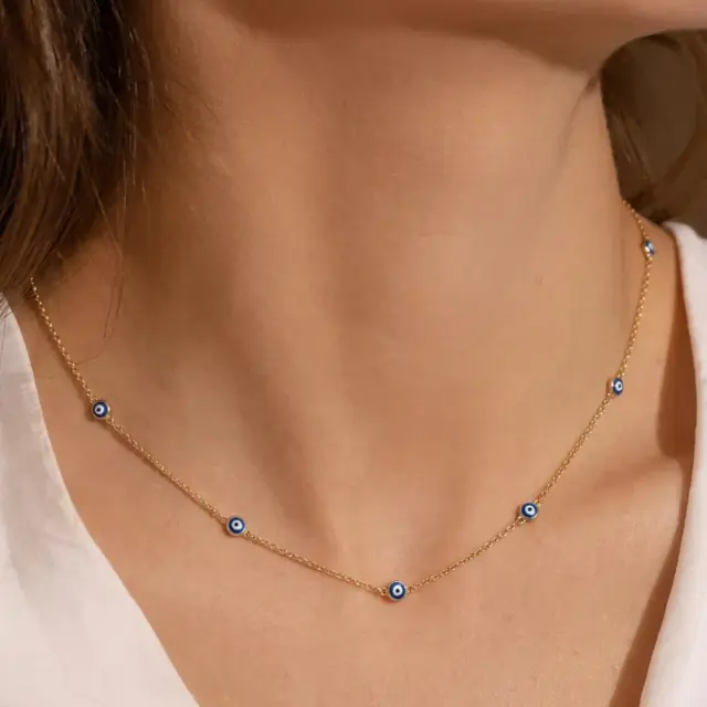 14 K Nazar Bonculuklu Mineli Zincir