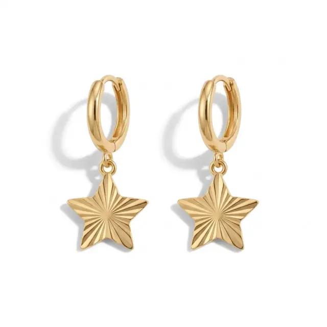 14 K Halka Yıldız Sallantılı Küpe