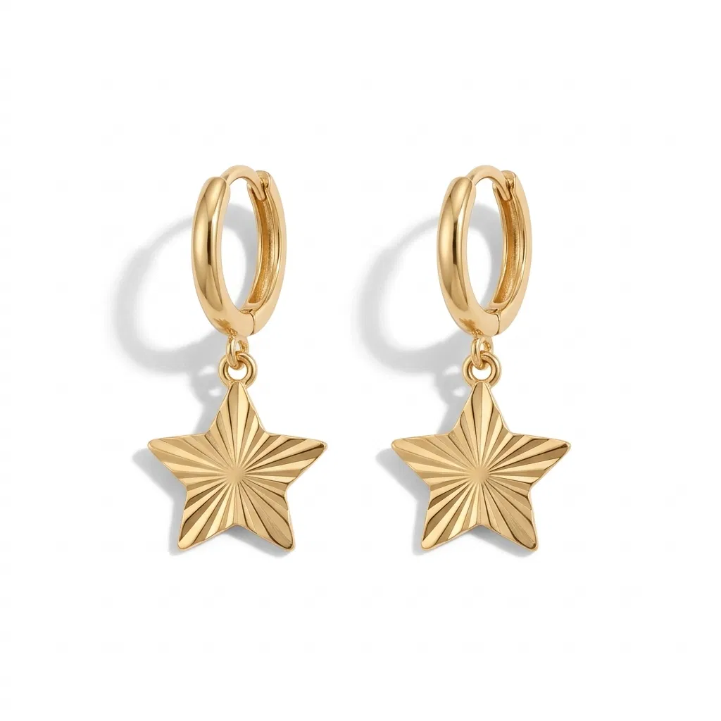 14 K Halka Yıldız Sallantılı Küpe