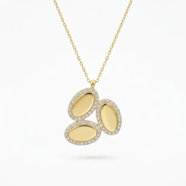 14 K Üçlü Oval Taşlı Kolye