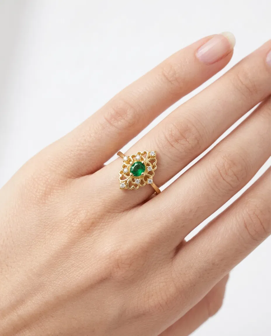 14 K Vintage Zümrüt Yüzük