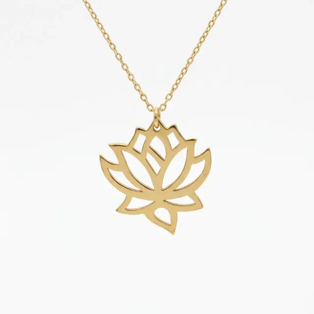 14 K Lotus Plaka Kolye