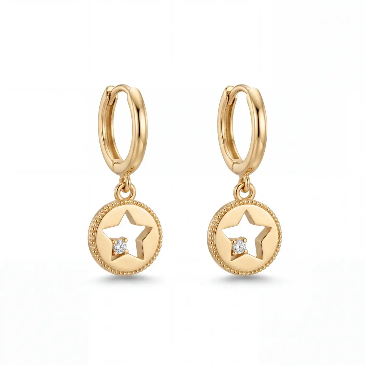 14 K Halka Yıldız Sallantılı Küpe