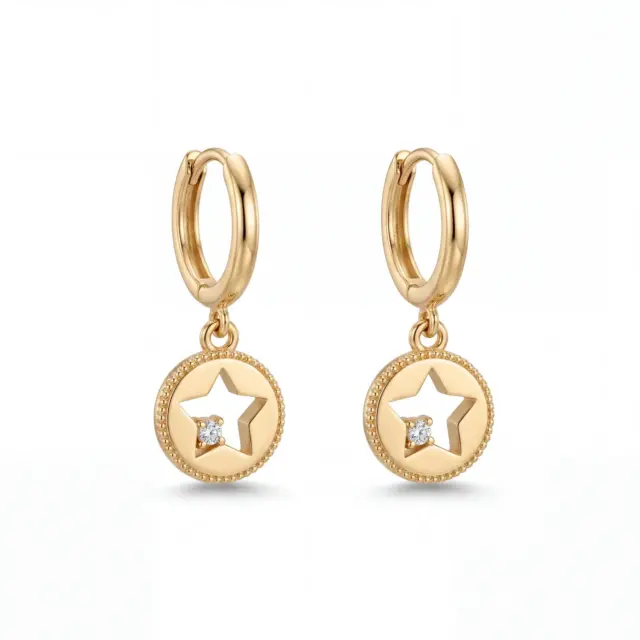 14 K Halka Yıldız Sallantılı Küpe
