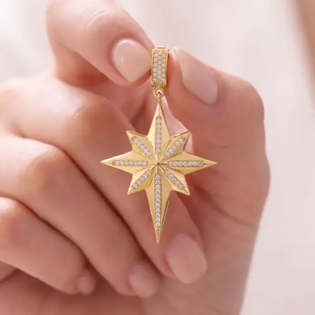 14 K Taşlı Kuzey Yıldızı Döküm Charm
