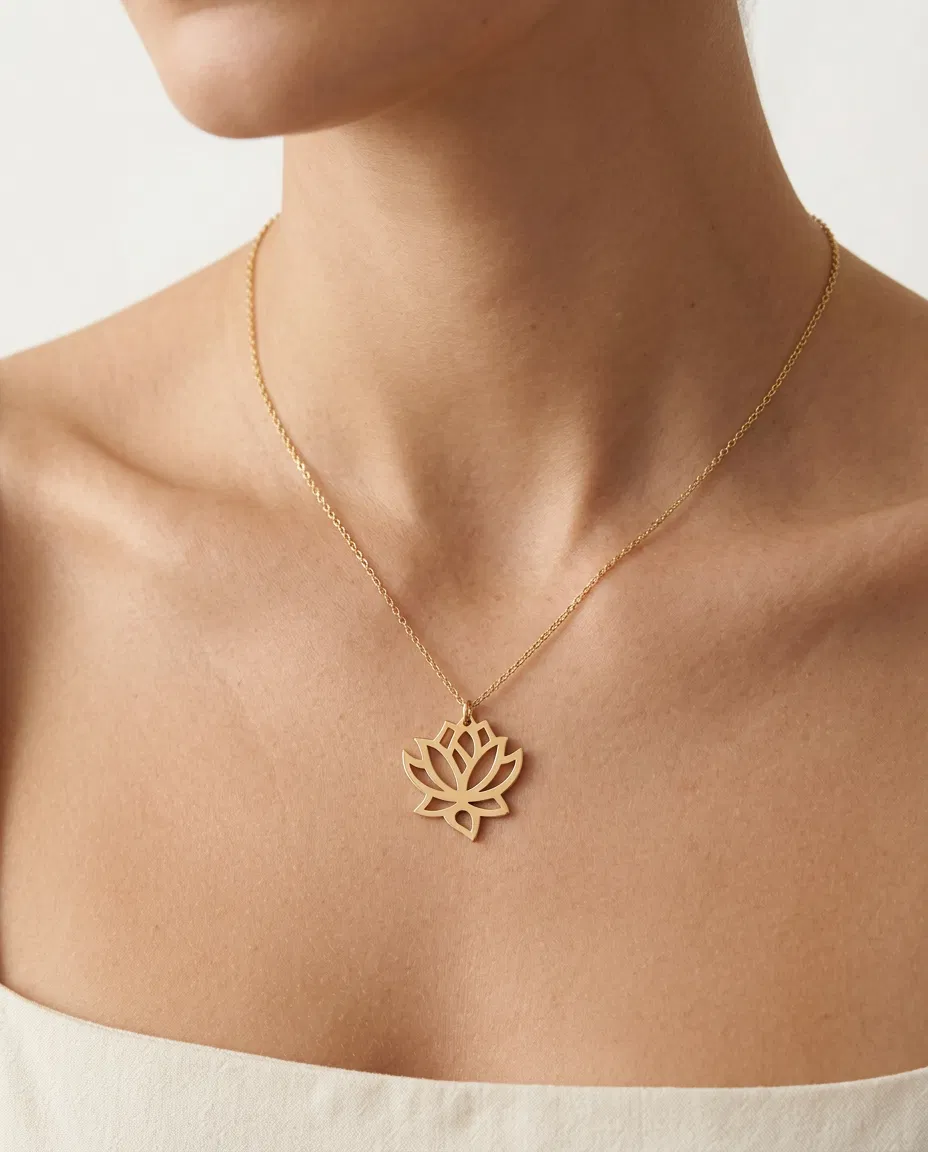14 K Lotus Plaka Kolye
