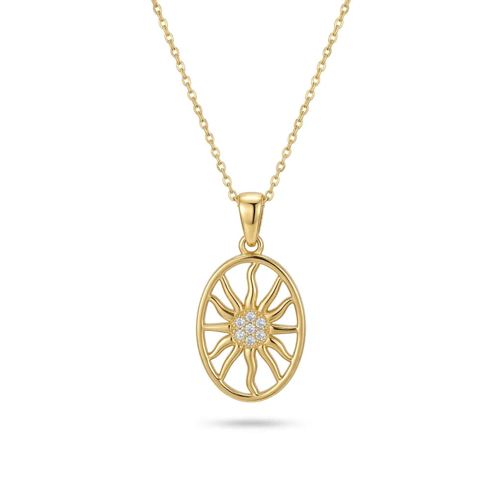 14 K Oval Güneş Kolye