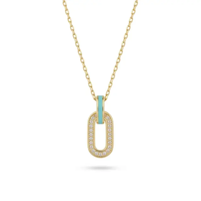 14 K Turkuaz Oval Kolye