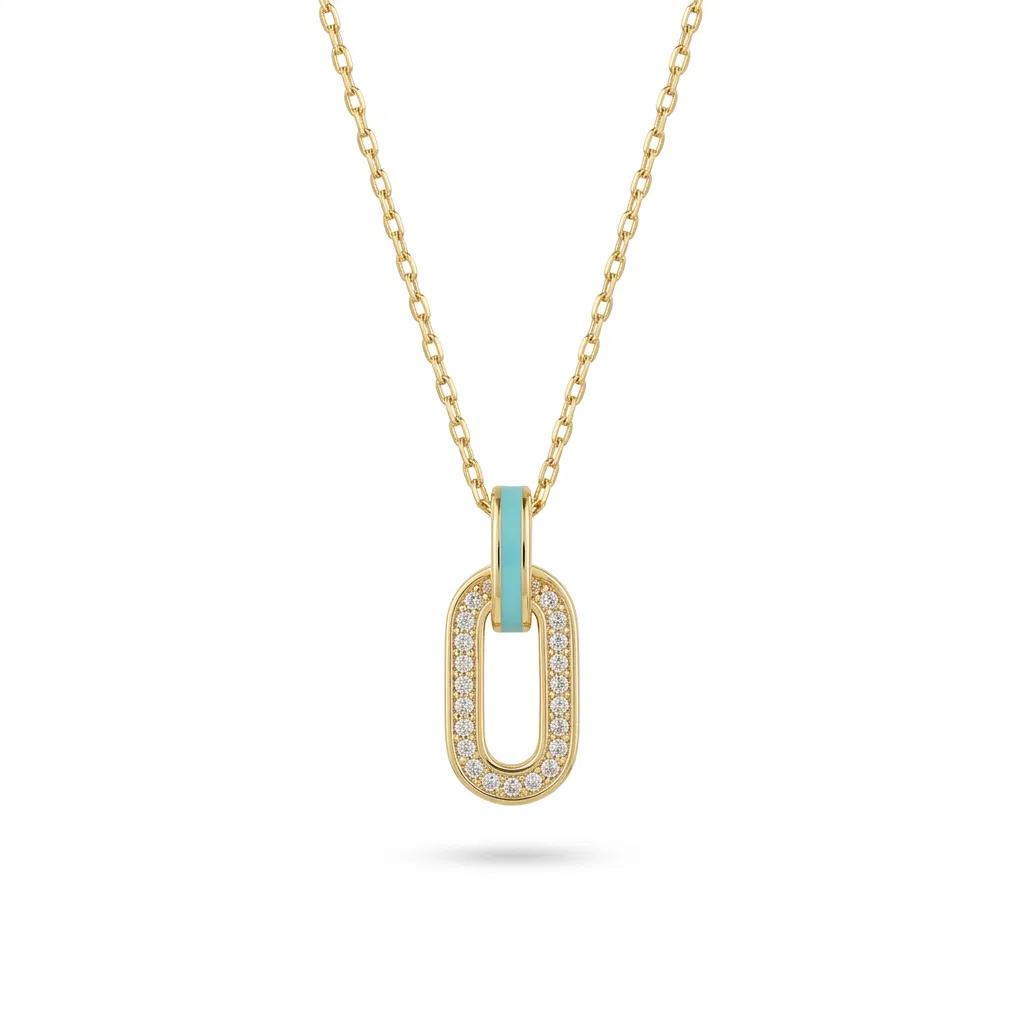 14 K Turkuaz Oval Kolye