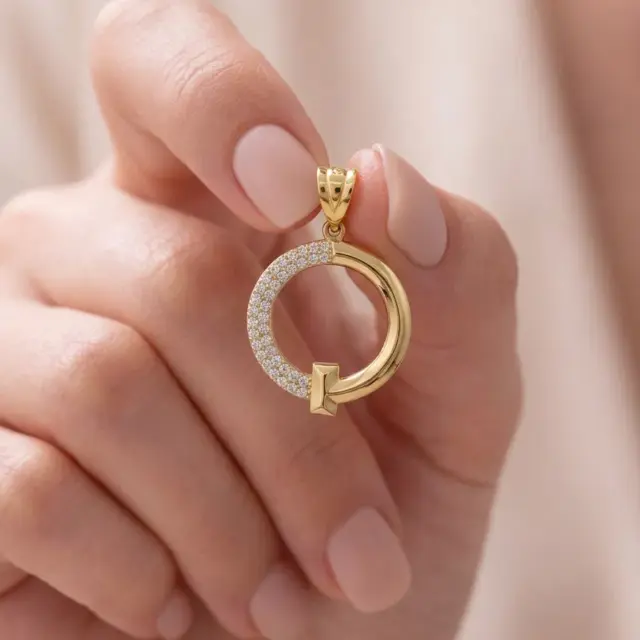 14 K Yarı Taşlı Çember Döküm Kolye Ucu