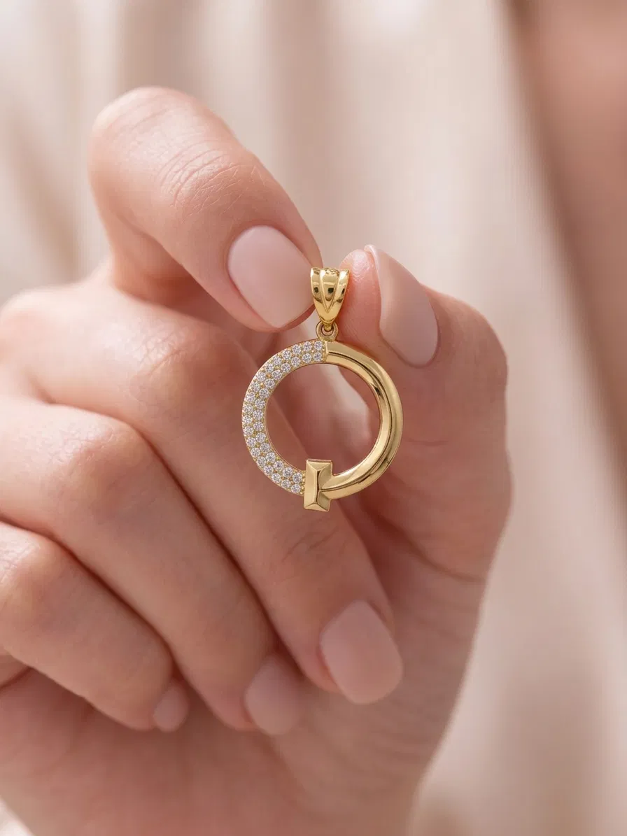14 K Yarı Taşlı Çember Döküm Kolye Ucu