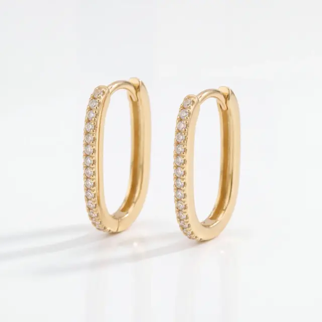 14 K Oval Taşlı Küpe