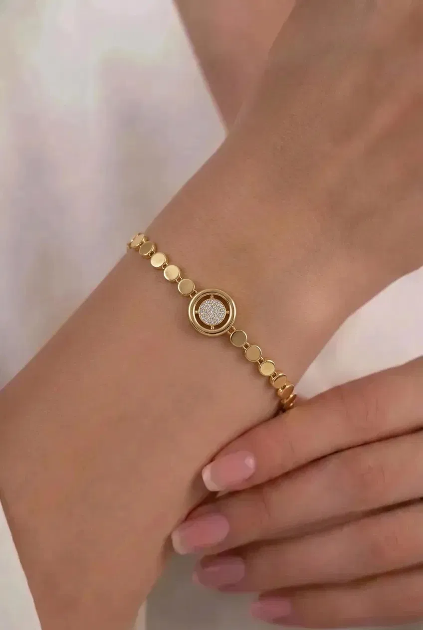 14 K Ortası Taşlı Daire Bileklik