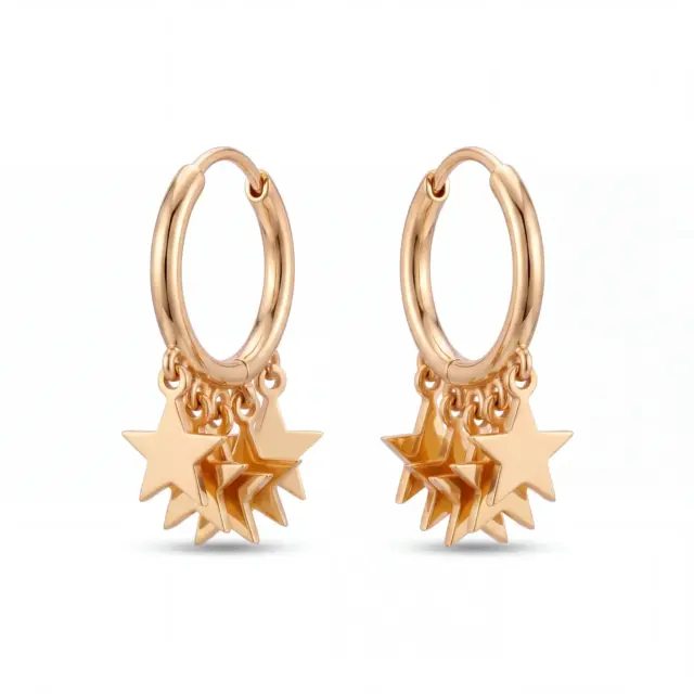 14 K Rose Yıldız Sallantılı Küpe