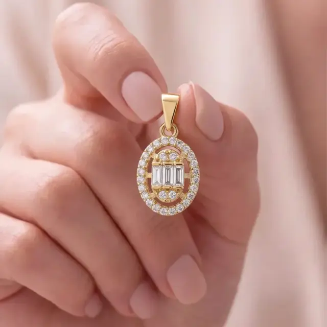 14 K Oval Baget Kolye Ucu