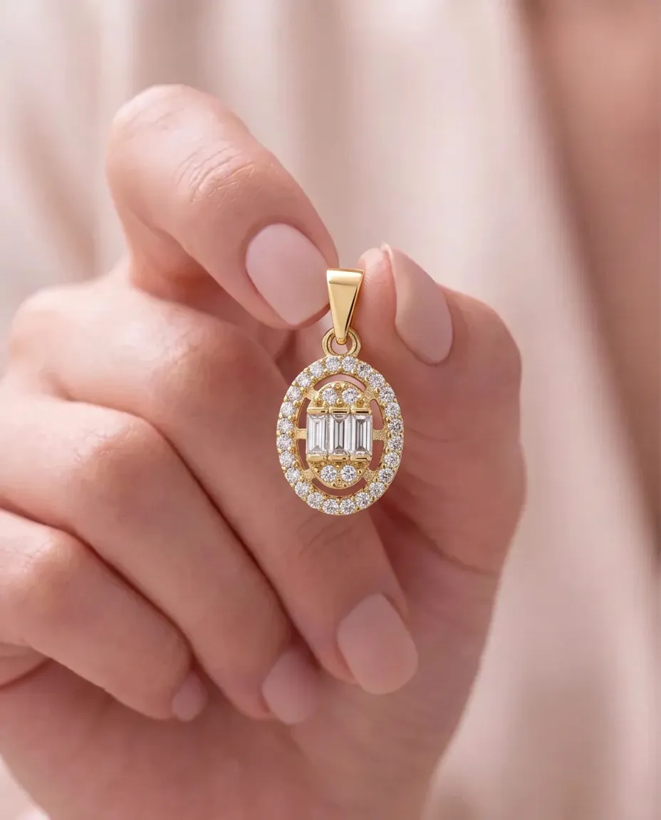 14 K Oval Baget Kolye Ucu