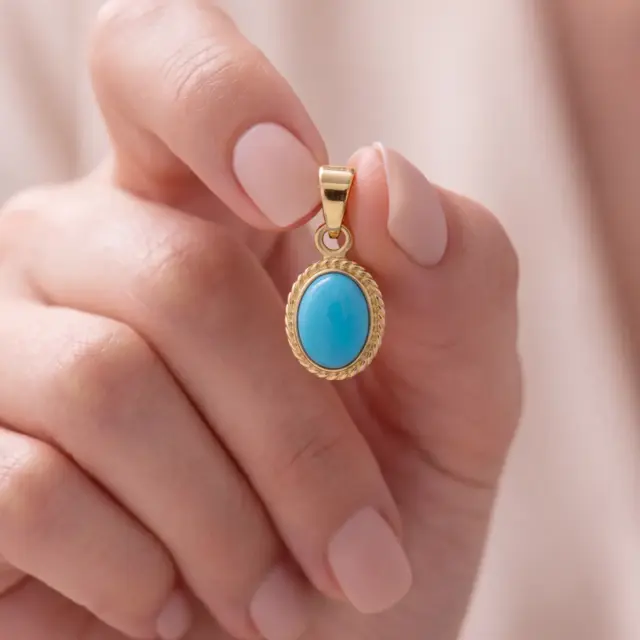 14 K Firuze Oval Taşlı Kolye Ucu