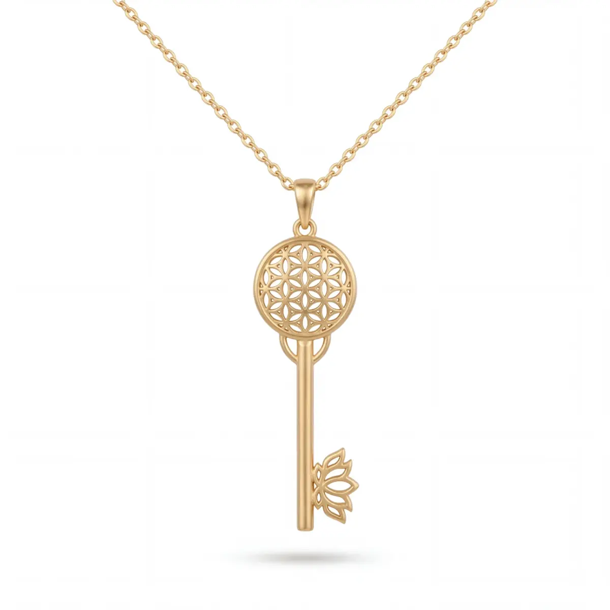 14 K Anahtar Yaşam Çiçeği ve Lotus Kolye