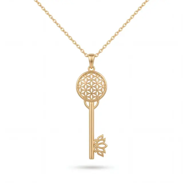 14 K Anahtar Yaşam Çiçeği ve Lotus Kolye