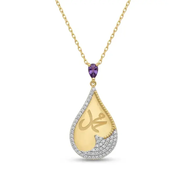 14 K Muhamme (sav.) Yazılı Damla Kolye