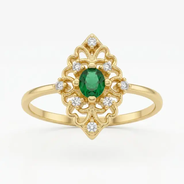 14 K Vintage Zümrüt Yüzük