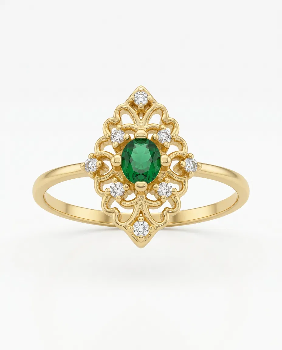 14 K Vintage Zümrüt Yüzük