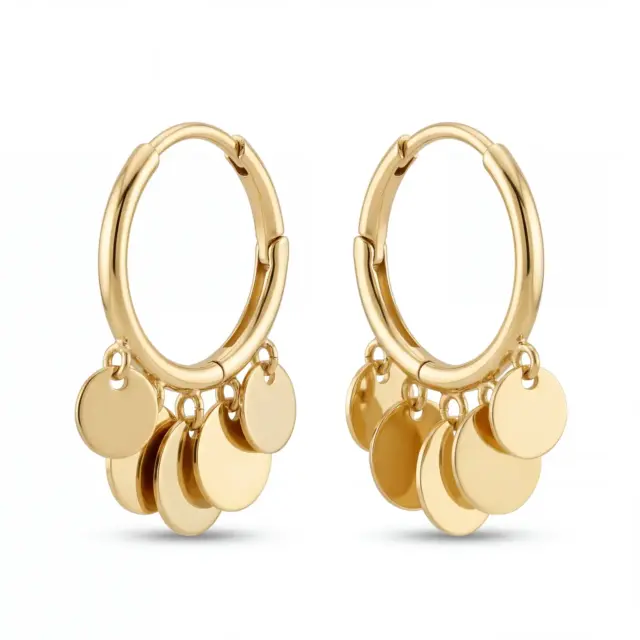 14 K Daire Pul Sallantılı Halka Küpe