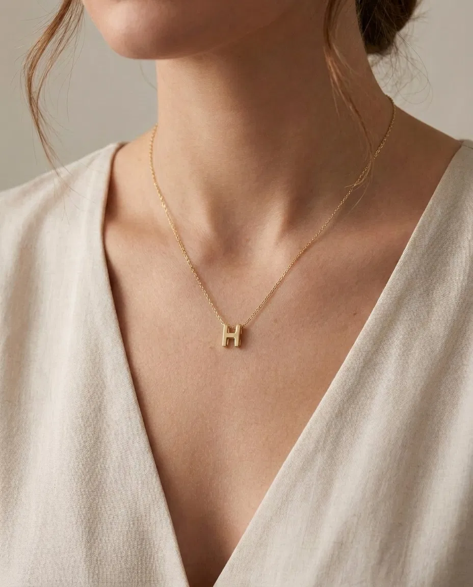 14 K H Harf Kolye