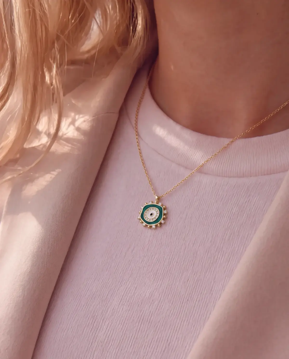 14 K Yeşil Nazar Kolye