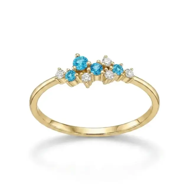 14 K Mavi Taşlı Minimal Yüzük