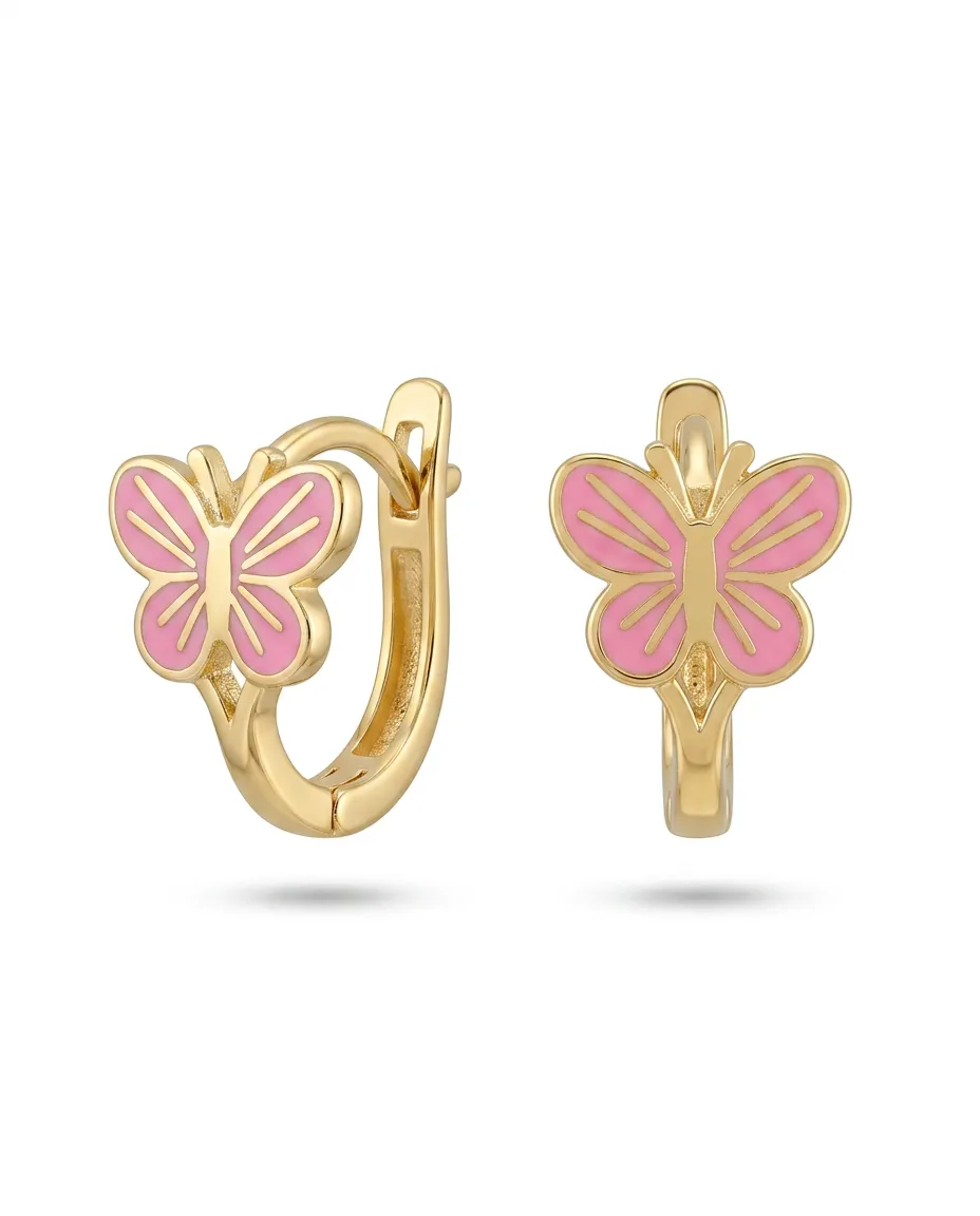 14 K Pembe Kelebek Çocuk Küpesi