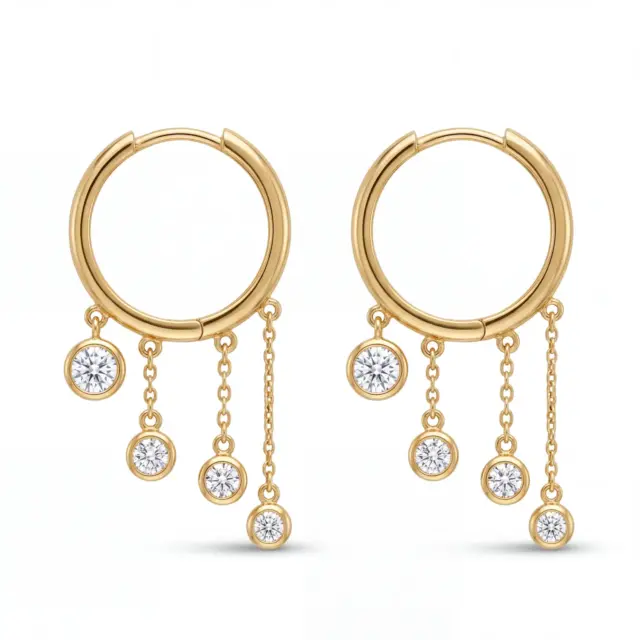 14 K Sıralı Taşlı Sallantılı Küpe